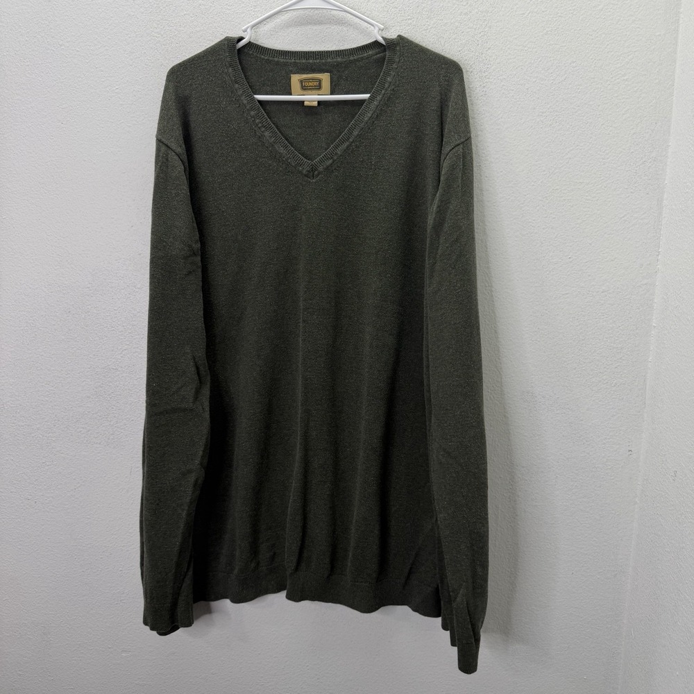 The Foundry Supply Co. V-Neck Sweater Men's Big & Tall 3XLT Forest Green Holiday